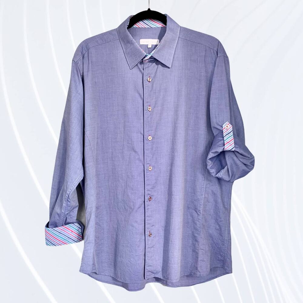 Jared Lang Men's Striped Contrast Cuff Dress Shirt Size XL